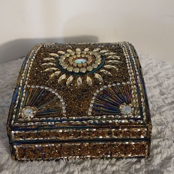 Beaded Iridescent Wood Box  - Picture 4 of 9